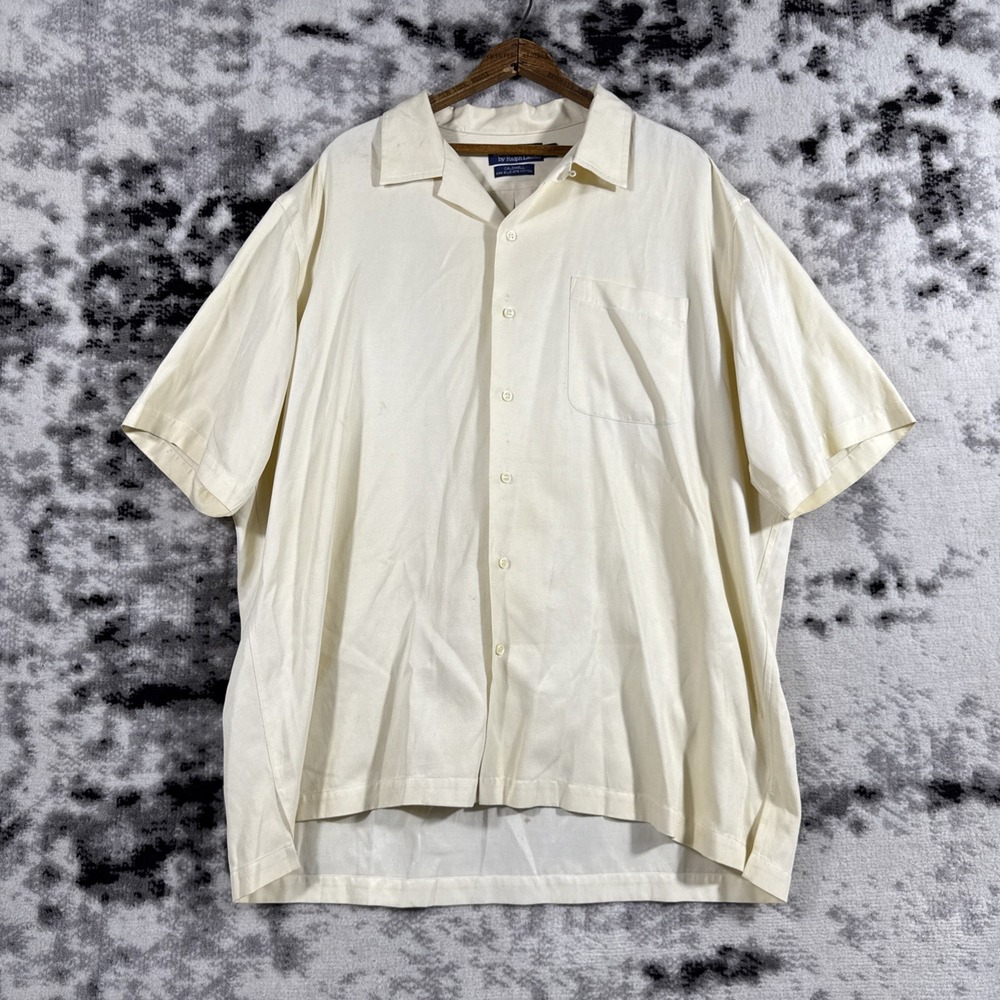 Polo Ralph Lauren Caldwell Shirt Mens Extra Large Light Yellow Silk Cotton